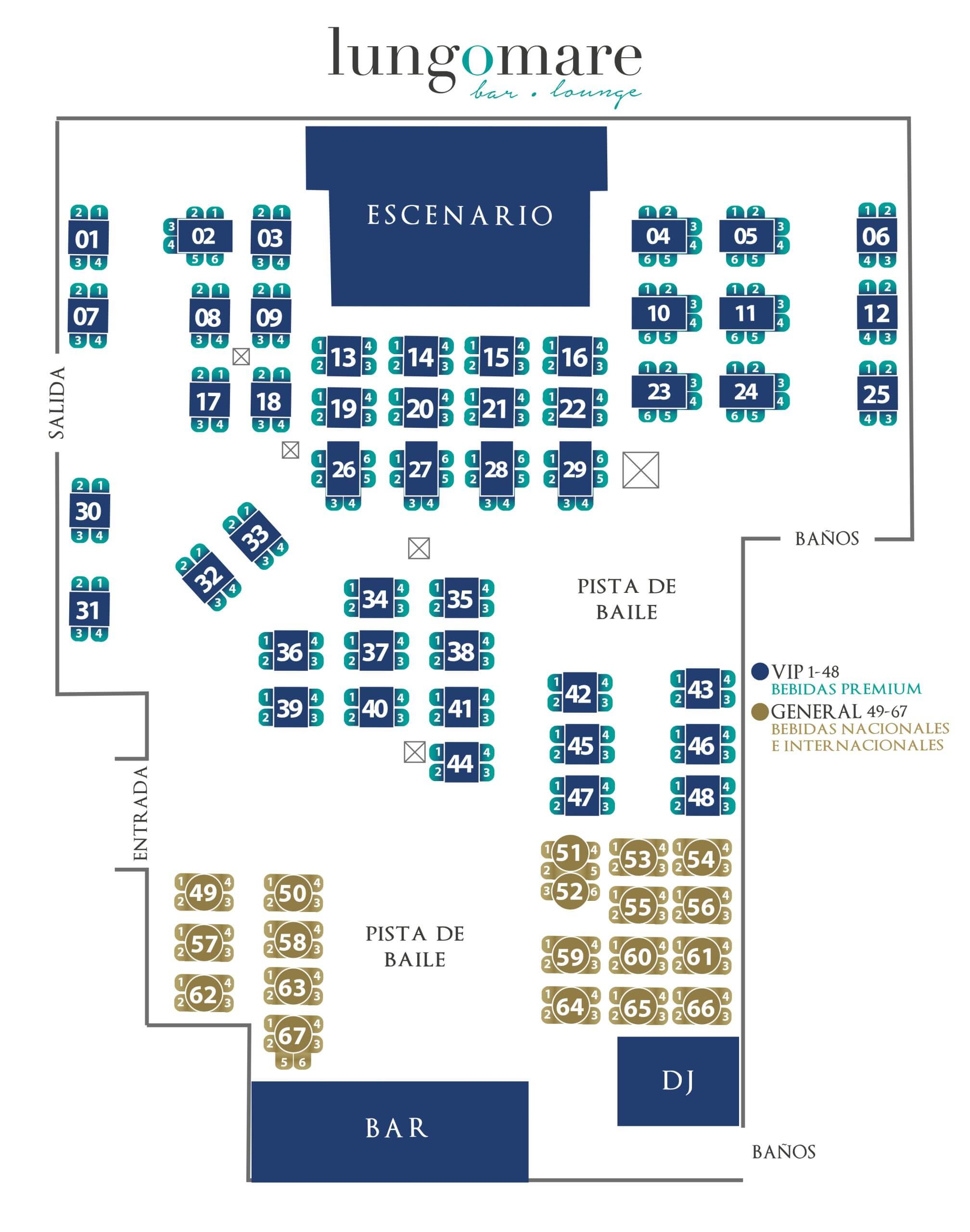 Mapa interno de mesas del restaurante Lungomare