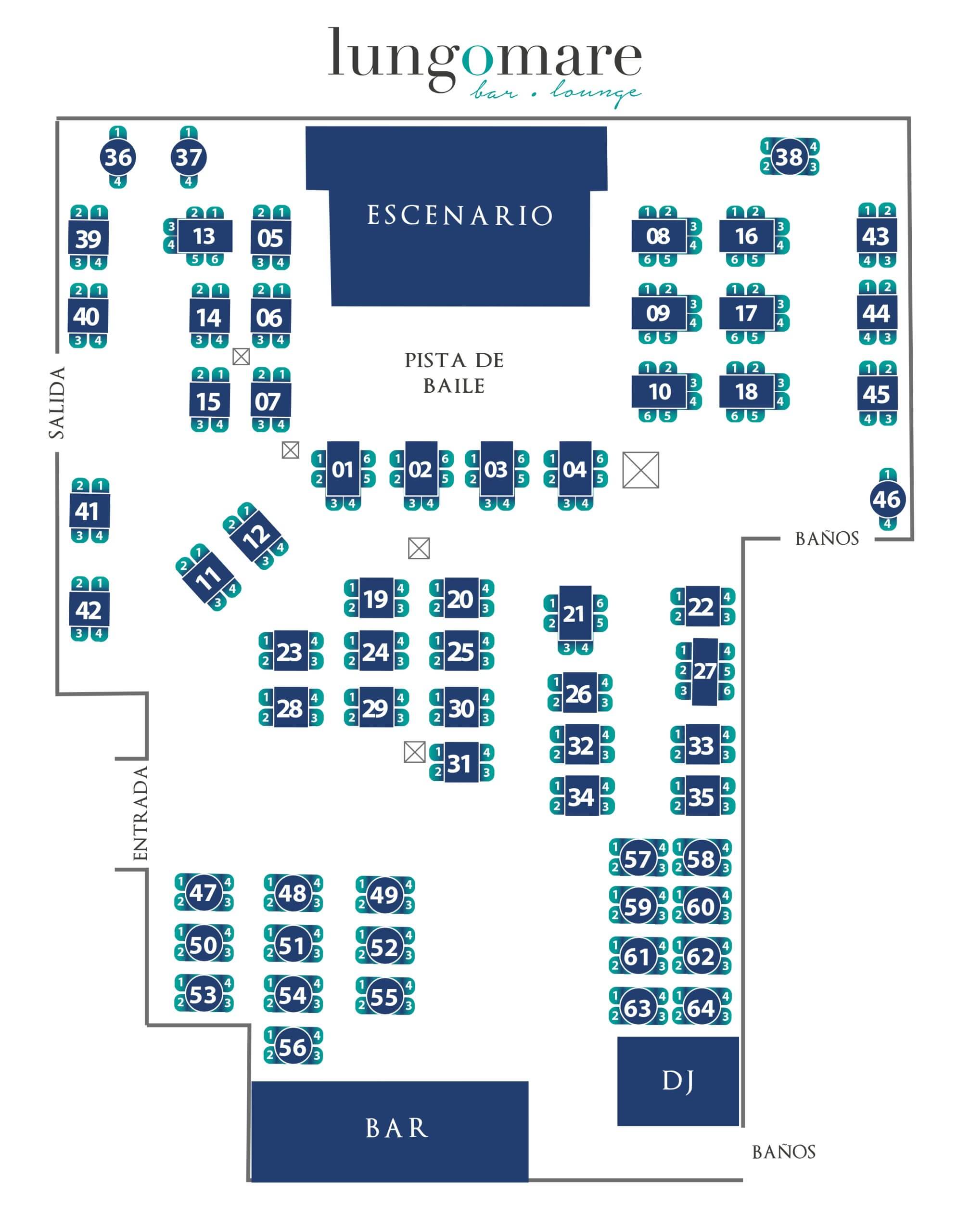 Mapa interno de mesas del restaurante Lungomare